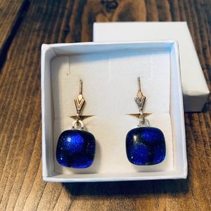 Blue iridescent dangle earrings for women